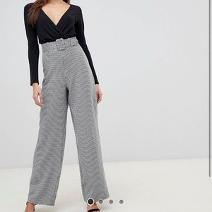 Lipsy 2 in 1 houndstooth jumpsuit in monochrome